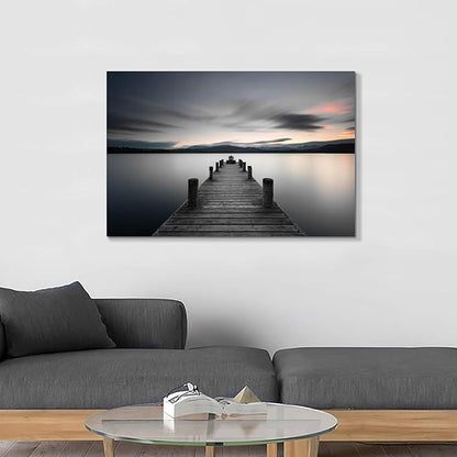 Hardy Gallery Pier Picture Canvas Wall Art: Vintage Lake Dock Artwork Painting for Bedroom (36'' x 24'' x 1 Panel)