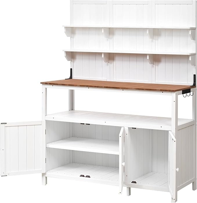 Christopher Knight Home Belfast 50.20" W Outdoor Potting Bench Table, Fir Wood Potting Table, Large Gardening Workstation with Storage Shelf, Ample Space Garden Tools Organizer for Backyard, White