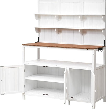 Christopher Knight Home Belfast 50.20" W Outdoor Potting Bench Table, Fir Wood Potting Table, Large Gardening Workstation with Storage Shelf, Ample Space Garden Tools Organizer for Backyard, White