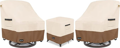 3 Pieces Patio Bistro Sets Cover,600D Waterproof Heavy Duty Patio Furniture Covers,Includes 2 Outdoor Swivel Chair Covers and 1 Patio Wicker Side Table Cover(Beige&Brown)