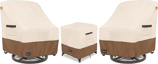 3 Pieces Patio Bistro Sets Cover,600D Waterproof Heavy Duty Patio Furniture Covers,Includes 2 Outdoor Swivel Chair Covers and 1 Patio Wicker Side Table Cover(Beige&Brown)