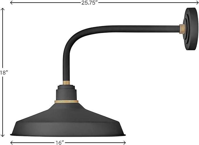 Hinkley Foundry Classic Medium Straight Arm Barn Light - Traditional, 1-Light, Aluminum, Dark Sky - Textured Black with Brass Accents