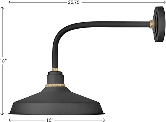 Hinkley Foundry Classic Medium Straight Arm Barn Light - Traditional, 1-Light, Aluminum, Dark Sky - Textured Black with Brass Accents