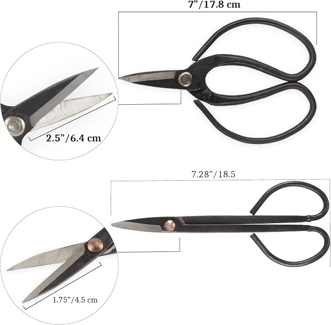 BambooMN Bonsai Basics Set - 7.2" Trimming Shears & 7" Heavy Duty Butterfly Shear - 1 Set