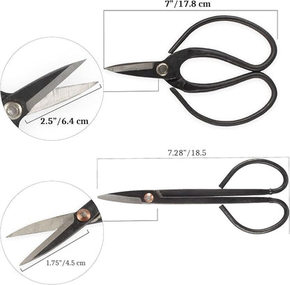 BambooMN Bonsai Basics Set - 7.2" Trimming Shears & 7" Heavy Duty Butterfly Shear - 30 Sets