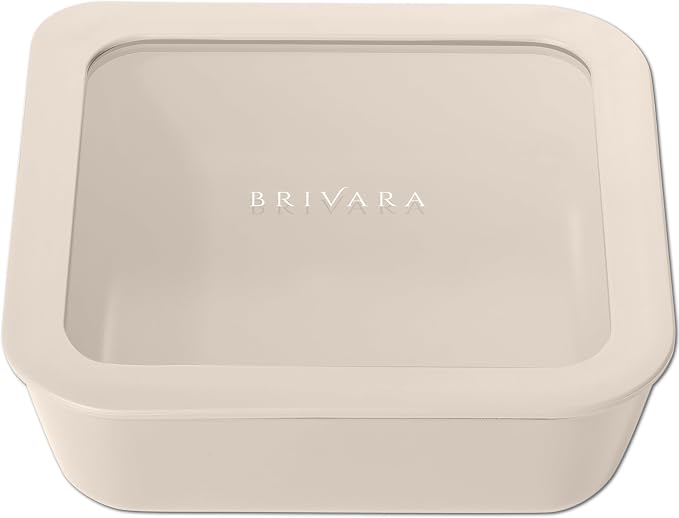 Glass Food Storage Container with Lid, 5-Cup Medium Square | Microwave-Safe Airtight Lid, Oven-Safe Ceramic-Coated Glass | Zero Plastic, No PFAS/PFOA/BPA, Reusable [Crema]