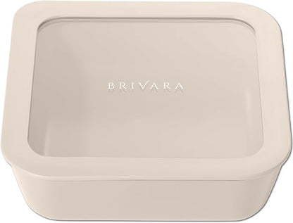 Glass Food Storage Container with Lid, 5-Cup Medium Square | Microwave-Safe Airtight Lid, Oven-Safe Ceramic-Coated Glass | Zero Plastic, No PFAS/PFOA/BPA, Reusable [Crema]