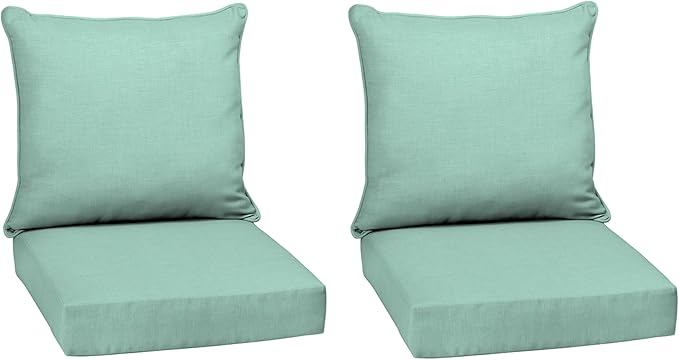 Arden Outdoor Deep Seat Cushion Set (2-Pack), 24 in x 24 in, Weather-Proof, Rain-Proof, Fade Resistant Patio Cushion for Chair, Sofa, and Couch Aqua Leala