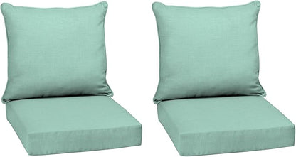 Arden Outdoor Deep Seat Cushion Set (2-Pack), 24 in x 24 in, Weather-Proof, Rain-Proof, Fade Resistant Patio Cushion for Chair, Sofa, and Couch Aqua Leala