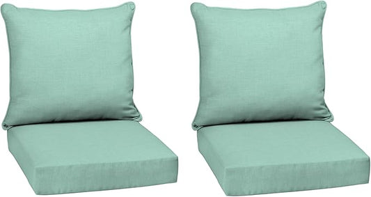 Arden Outdoor Deep Seat Cushion Set (2-Pack), 24 in x 24 in, Weather-Proof, Rain-Proof, Fade Resistant Patio Cushion for Chair, Sofa, and Couch Aqua Leala