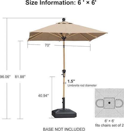PURPLE LEAF 6' x 6' Market Umbrella Outdoor Table Umbrella Aluminum Patio Umbrella with Push Button Tilt & 8 Sturdy Ribs and Crank Outdoor Umbrellas for Deck Backyard Beach, Taupe