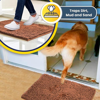 Muddy Mat® | Super Water Absorbent Door Mat Indoor, Microfiber Quick Dry Chenille Entryway Rug, Slip Resistant Front Door Mat, Indoor Mats for Entryway, Machine Washable Pet Rug, Peach 48" x 72"