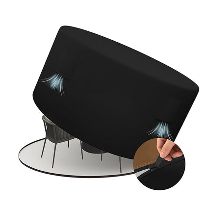 HDCAXKJ Round Patio Table Cover Waterproof Outdoor Dining Table and Chair Set Cover Heavy Duty Round Protector with Zipper Anti-Fading Cover for Outdoor Furniture (Black, 110"DIA x 39"H)