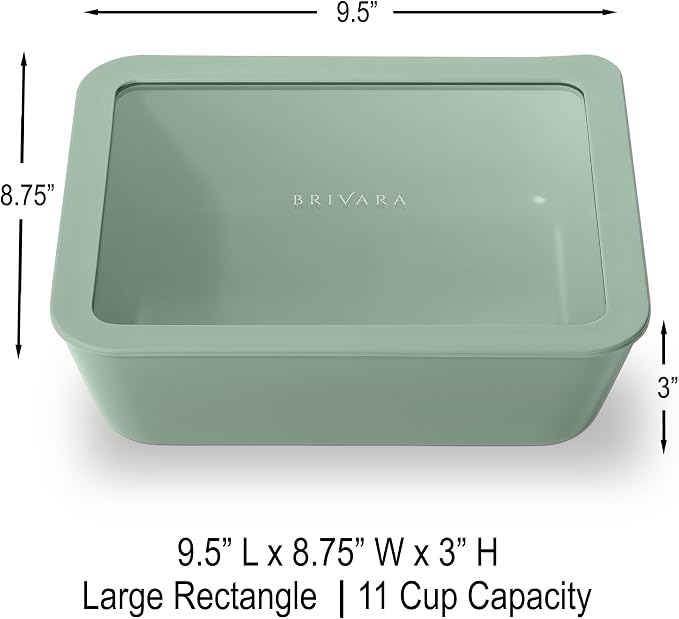 Glass Food Storage Container with Lid, 11-Cup Large Rectangle | Microwave-Safe Airtight Lid, Oven-Safe Ceramic-Coated Glass | Zero Plastic, No PFAS/PFOA/BPA, Reusable [Willow]
