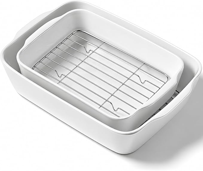 HOMBENE Ceramic Baking Dish Set for 2, Casserole Dish,Ceramic Baking Pan, Bakeware for Baking, Kitchen Decor, Microwave Oven Safe (3.3QT/4.2QT)