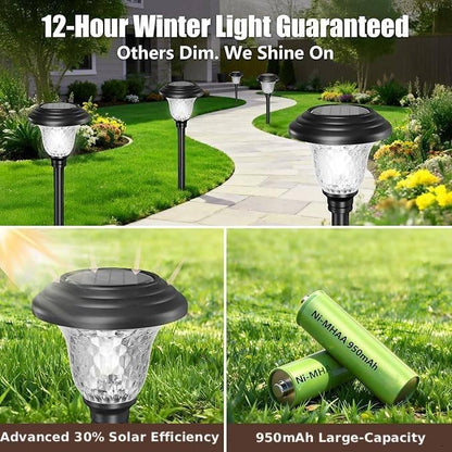 BEAU JARDIN 8 Pack Solar Pathway Lights White+Color Changing Stainless Steel 3 Mode Outdoor Multicolor Metal Solar Powered Waterproof Glass for Garden Landscape Path Yard Walkway Driveway Black