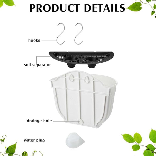 Zubebe 16 Pcs Resin Wall Hanging Planters White Hanging Flower Pots with Drainage Hole Fence Planters for Indoor Outdoor Plant Balcony Railing Decor(8.07 x 6.69 x 4.92'')