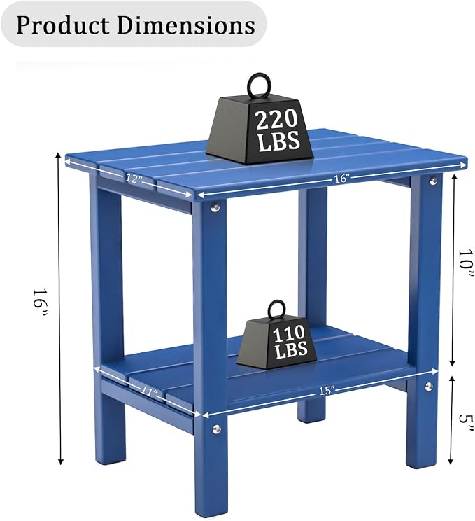 OTSUN Double Layer Outdoor Side Tables, HDPE Weather Resistant Square Bedroom Living Room Small Table Nightstands Suitable for Sofa Couch Dining Pool & Patio (Dark Blue)