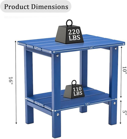 OTSUN Double Layer Outdoor Side Tables, HDPE Weather Resistant Square Bedroom Living Room Small Table Nightstands Suitable for Sofa Couch Dining Pool & Patio (Dark Blue)