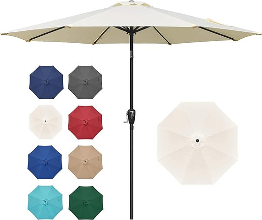 Simple Deluxe 9FT Outdoor Patio Umbrella Table Market Umbrella with Push Button Tilt and Crank, 8 Sturdy Ribs, UV Protection Waterproof for Garden, Lawn, Deck, Backyard, Pool, Creamy White