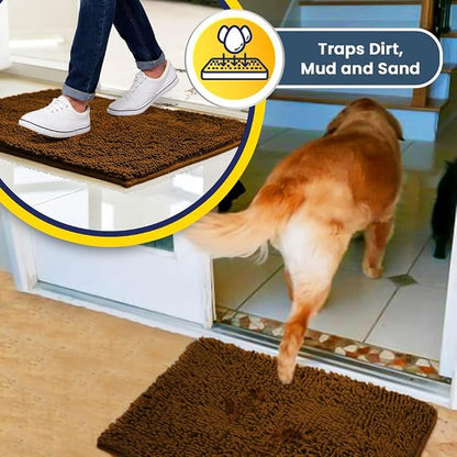 Muddy Mat® | Super Water Absorbent Door Mat Indoor, Microfiber Quick Dry Chenille Entryway Rug, Slip Resistant Front Door Mat, Indoor Mats for Entryway, Machine Washable Pet Rug, Amber 36" x 46"