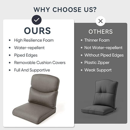 Outdoor Chair Cushions for Patio Furniture - 1 Pack Outside High Back Comfortable Thickened Pillow 22x24 with Zipper Cover for Wicker Rocking Swivel Chairs Loveseat Sofa – Grey/Crescent