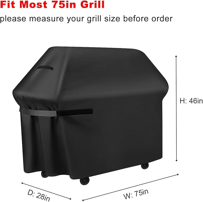 Grill Cover, Large 75-Inch BBQ Grill Cover Heavy Duty Waterproof UV Resistant Tear Resistant for Outdoor Grill, Fit for Nexgrill Brinkmann Weber Char-Broil