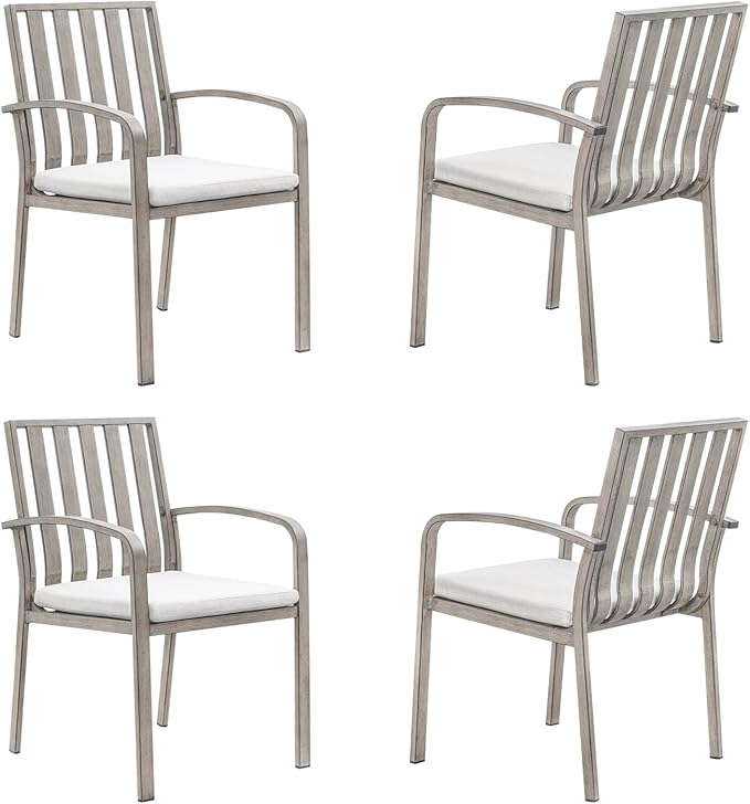 Patio Dining Chairs Set of 4, Aluminum Outdoor Dining Chairs with Polyester Seat Cushions, Deep Seating Outdoor Chairs for Table, Sturdy Patio Furniture Set for Deck, Garden, Pool, Limed Oak