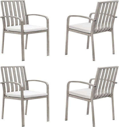 Patio Dining Chairs Set of 4, Aluminum Outdoor Dining Chairs with Polyester Seat Cushions, Deep Seating Outdoor Chairs for Table, Sturdy Patio Furniture Set for Deck, Garden, Pool, Limed Oak