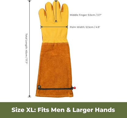 Aegend Long Gardening Gloves for Men, Reinforced Fingertips Cowhide Leather, Elbow-Length Gauntlet Cuff, Breathable & Durable for Yard Work Fit for Large Hands (Gold Yellow, XL)