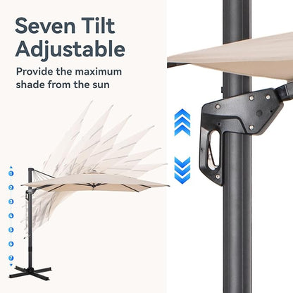 GREEN PARTY 10x10 ft Cantilever Patio Umbrella, Rectangle Offset Outdoor Umbrellas with 360° Rotation, 5-Year-Non-Fading Hanging Pool Umbrella for Garden Deck Poolside - Beige