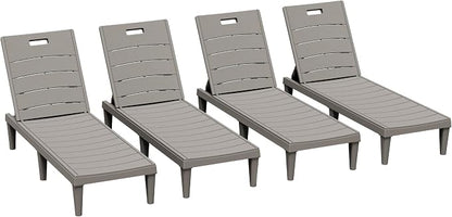 Greesum Outdoor Chaise Lounge Chairs Set of 4 with 5-Position Adjustable Backrest, Waterproof PP Sun Chaise Loungers for Garden Pool Beach Patio Deck Sunbathing, Light Coffee