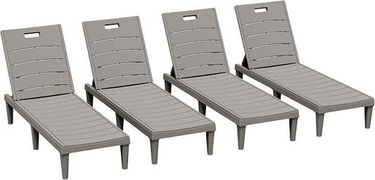 Greesum Outdoor Chaise Lounge Chairs Set of 4 with 5-Position Adjustable Backrest, Waterproof PP Sun Chaise Loungers for Garden Pool Beach Patio Deck Sunbathing, Light Coffee
