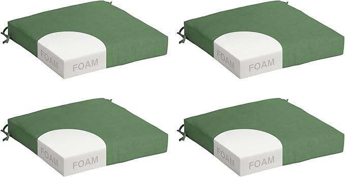 Arden Foam Outdoor Seat Cushions (4-Pack), 19 x 19, Premium High-Density Foam, Never Flattens, Weather-Proof for Outdoor Chairs Bright Moss Green Leala