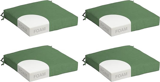 Arden Foam Outdoor Seat Cushions (4-Pack), 19 x 19, Premium High-Density Foam, Never Flattens, Weather-Proof for Outdoor Chairs Bright Moss Green Leala