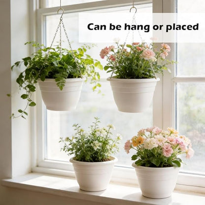 RooTrimmer Hanging Planters 11 Inch, 3 Pcs Flower Pots with Drainage Hole, Self Watering Hanging Basket for Indoor Outdoor Plants, Decor, White