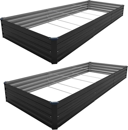 12×4×1FT(2PCS) Galvanized Raised Garden Bed Kit Metal Planter Boxes,Large Outdoor Planters Garden for Planting Vegetables,Flowers,Herbs -Black