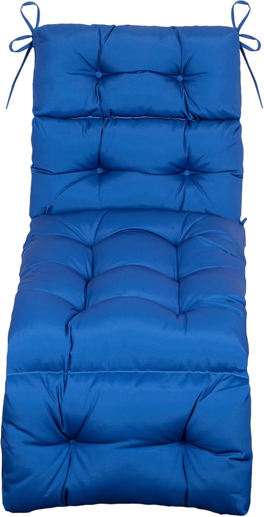 ARTPLAN Outdoor Chasie Lounge Tufted Thick Cushion with Ties,Replacement Wicker Chair Cushion for Paito Fruniture,72x22x4inches,All Weather, Navy Blue