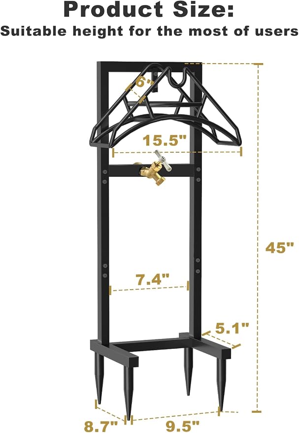 Artigarden Outdoor Garden Hose Holder Freestanding with Brass Faucet And 4 Spikes, Heavy Duty Metal Water Hose Reel Stand Hanger Rack Organizer Holds Storage 150ft Hose for Outside Yard Lawn, Black