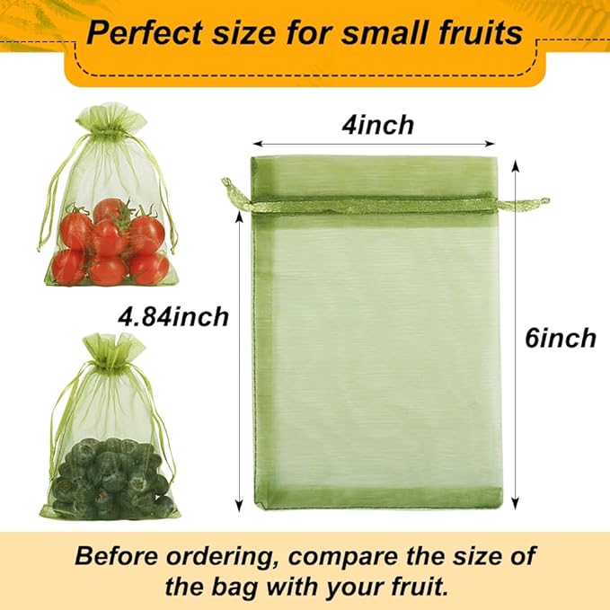 Shintop 100Pcs Fruit Protection Bags, 4x6 Inch Green Strawberry Netting Cover Drawstring Mesh Bags Pest Barrier for Blueberry Small Fruit