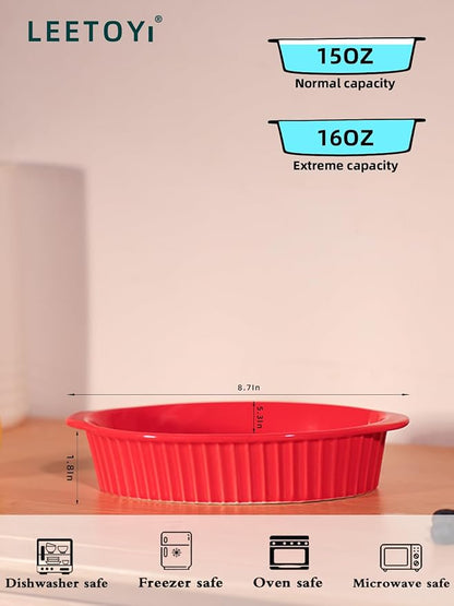 LEETOYI Porcelain Small Oval Au Gratin Pans,Set of 4 Baking Dish Set for 1 or 2 person servings, Bakeware with Double Handle for Kitchen and Home, Red