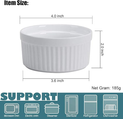 Ramekins 8 OZ Set of 8, Souffle Dishes Ramekins Oven Safe for Creme Brulee, Custard, Lava Cakes, Pudding, Flan, Mini Desserts, Small Baking Dishes Ramekin Bowls