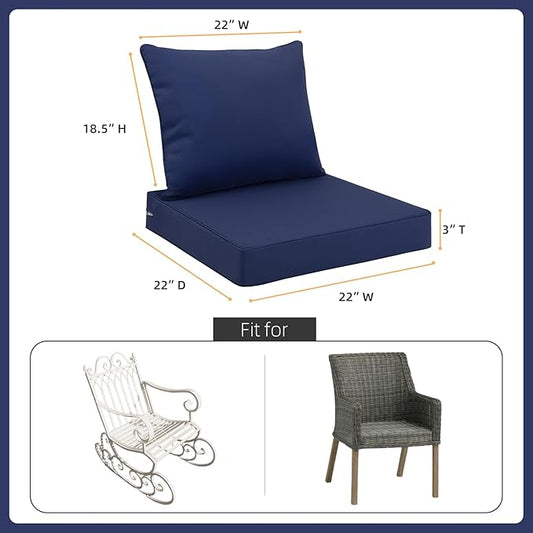 Favoyard Outdoor Seat Cushion Set 22 x 22 Inch Waterproof & Fade Resistant Patio Furniture Cushions with Removable Cover Deep Seat & Back Cushion with Handle and Adjustable Straps for Chair Sofa Couch