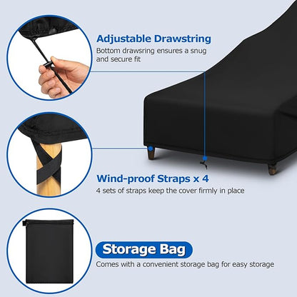 SunPatio Chaise Lounge Covers Outdoor Waterproof, 2 Pack Patio Lounge Chair Covers with Windproof Straps, Outdoor Patio Furniture Protector All Weather Protection, 70" L x 30" W x 26" H, Black