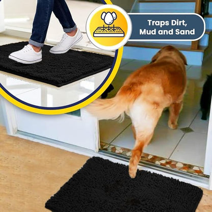 Muddy Mat® | Super Water Absorbent Door Mat Indoor, Microfiber Quick Dry Chenille Entryway Rug, Slip Resistant Front Door Mat, Indoor Mats for Entryway, Machine Washable Pet Rug, Black XXXL 72"X48"
