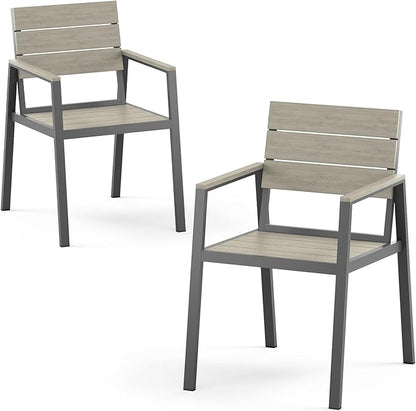 Outdoor Patio Dining Chairs Set of 2, Aluminum & HDPE All-Weather for Deck, Lawn, Backyard, Pool and Indoor Use (Classic Gray)