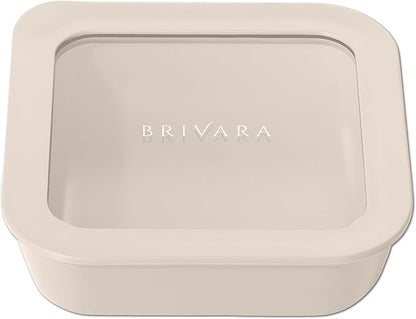 Glass Food Storage Container with Lid, 2.5-Cup Small Square | Microwave-Safe Airtight Lid, Oven-Safe Ceramic-Coated Glass | Zero Plastic, No PFAS/PFOA/BPA, Reusable [Crema]