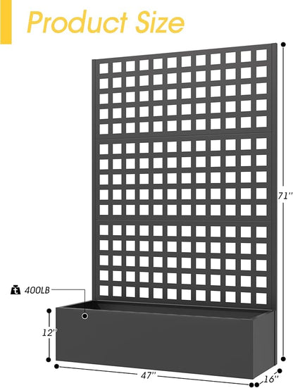 Metal Planter Box with Trellis, 71"x 47"x 16" Raised Garden Bed, Planter Box Trellis with Privacy Screen and Drainage Holes, Black