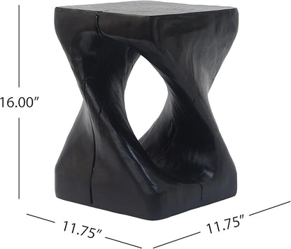 Christopher Knight Home Outdoor Side Table,Twist Shape End Table,Decorative Accent Table,Garden Stool Table for Patio Balcony Beach Pool Side,Lightweight Concrete,Wood Like Texture,Black