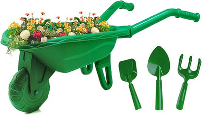 Duckura Kids Wheelbarrow Set - Gardening Tools for Kids with Shovel, Rake, Trowel, Outdoor Yard Lawn Digging Weed Toys, Easter Birthday Gifts for Boys Girls Age 2 3+Years Old(Green B)